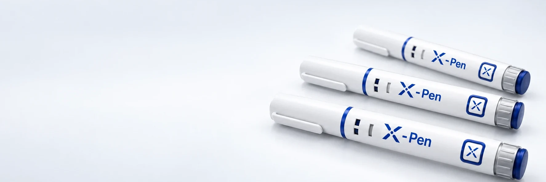 Tre förfyllda peptidpennor ur X-Pen-serien från Exobutiken